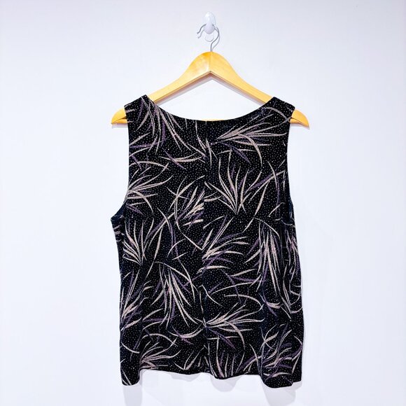LAURA Black Purple Metallic Sleeveless Camisole Leaf Print Top | 1X * - Picture 6 of 6